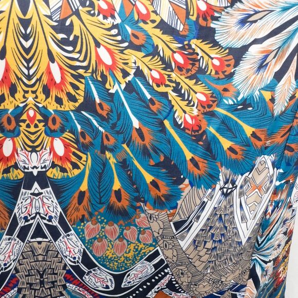 Boston Proper Royal Peacock Flare Sleeve Mini Dress Size Small Abstract Boho - Picture 11 of 16